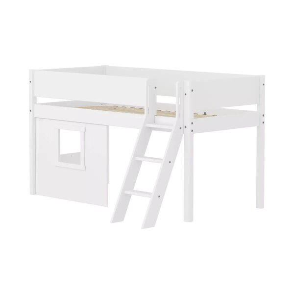 Flexa WHITE Lit mi-hauteur avec echelle inclinee 90 x 200 cm Facades cabane cadre blanc Barriere pleine Blanc
