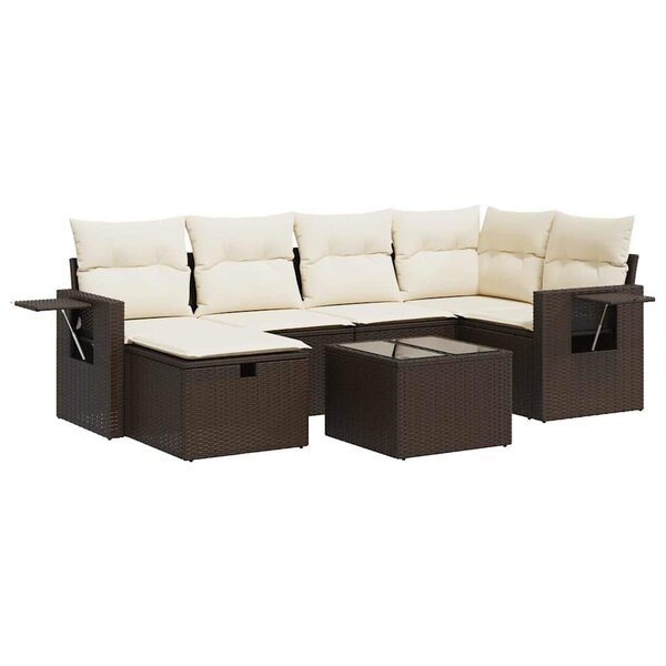 vidaXL Salon de jardin avec coussins 7 Pièces marron résine tressée