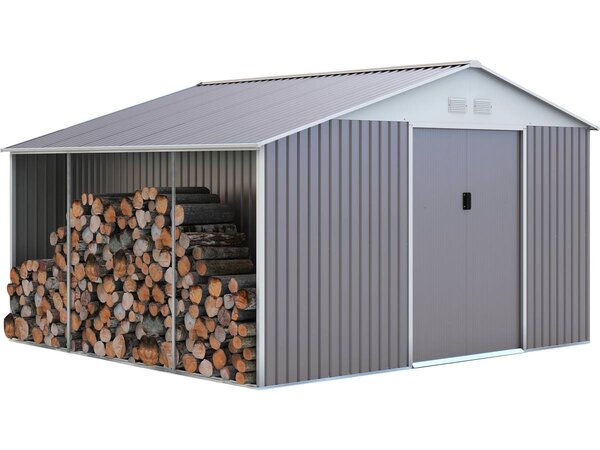 Abri de jardin métal "Dallas" 12 99 m² avec abri bûche