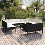 vidaXL Salon de jardin 12 Pièces avec coussins Résine tressée Noir