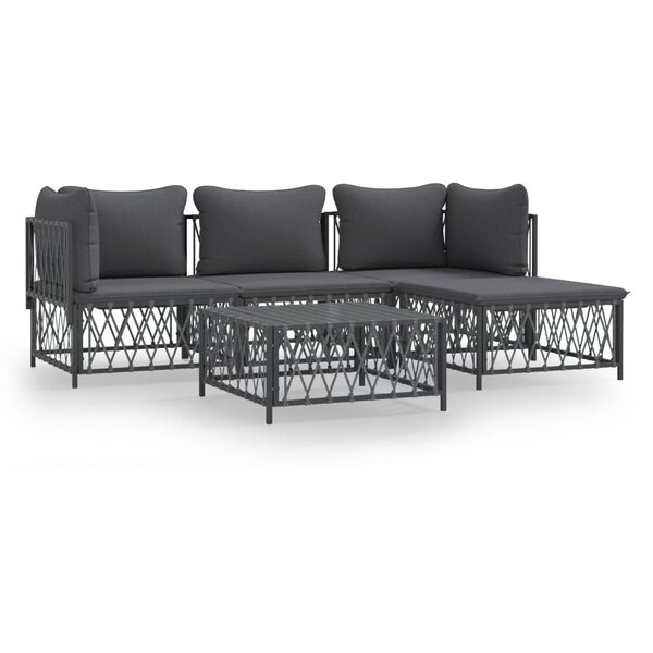 vidaXL Salon de jardin avec coussins 5 Pièces anthracite acier