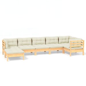 Salon de jardin meuble d'extérieur ensemble de mobilier 7 pièces avec coussins crème bois de pin solide 02_0017178