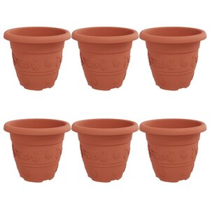 vidaXL Pot à fleurs rond 6 Pièces Rouge brique Ø 26 x 21 5 cm Plastique