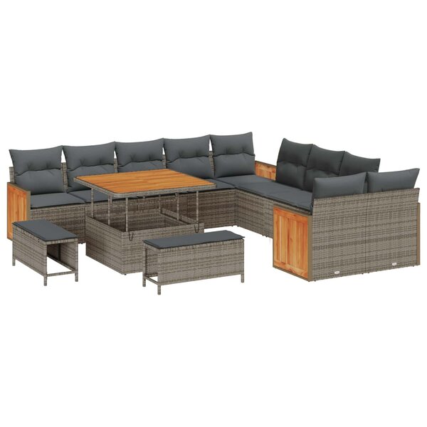 vidaXL Ensemble de canapé de jardin avec coussin 13 Pièces Gris