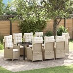 vidaXL Ensemble de jardin de 9 pièces avec coussins - Beige Poly Rattan