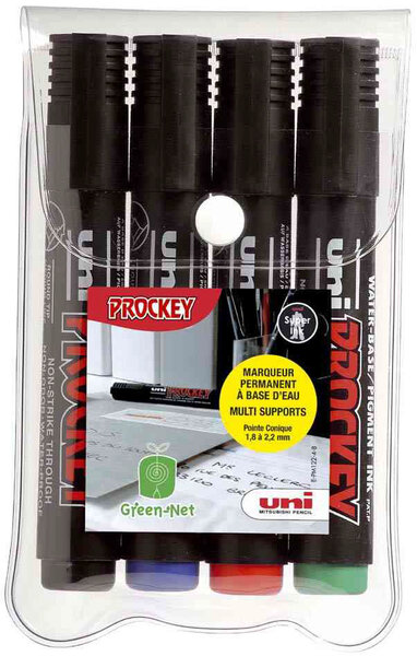 Etui de 4 marqueurs PROCKEY PM122/4 permanents Pte conique moy. 1 8 - 2 2mm Assorti UNI-BALL