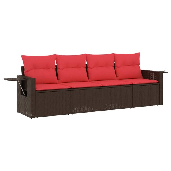 vidaXL Salon de jardin 4 Pièces avec coussins marron résine tressée