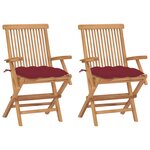 vidaXL Chaises de jardin coussins rouge bordeaux lot de 2 Teck massif