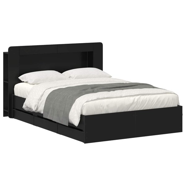 vidaXL Cadre de lit avec rangement Noir 150 x 200 cm Bois d'ingénierie