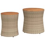 vidaXL Tables d'appoint de jardin 2Pièces dessus en bois beige poly rotin