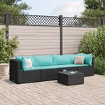 vidaXL Salon de jardin 5 Pièces avec coussins Noir Résine tressée