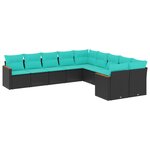 vidaXL Salon de jardin 10 Pièces avec coussins noir résine tressée