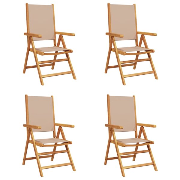 vidaXL Chaises inclinables de jardin lot de 4 taupe tissu bois massif