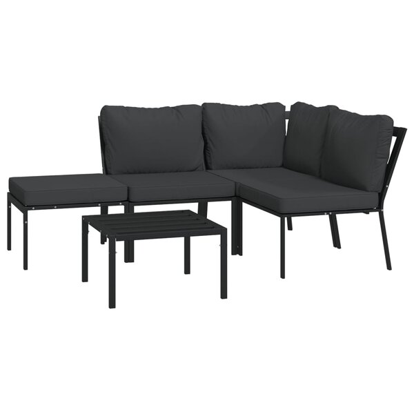 Salon de jardin meuble d'extérieur ensemble de mobilier 5 pièces avec coussins gris acier 02_0016379