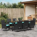 vidaXL Ensemble table et chaises avec coussin 9 Pièces Noir Rotin PE
