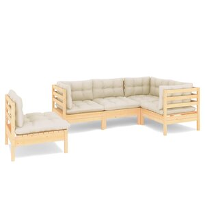 vidaXL Salon de jardin 5 Pièces avec coussins crème bois de pin