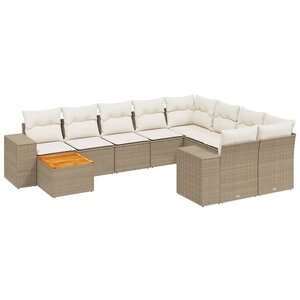 vidaXL Salon de jardin avec coussins 10 Pièces beige résine tressée