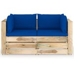 vidaXL Canapé de jardin 2 places avec coussins Bois imprégné de vert