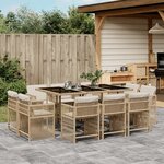vidaXL Ensemble à manger de jardin et coussins 11 Pièces beige poly rotin