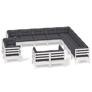 vidaXL Salon de jardin 13 Pièces avec coussins blanc bois de pin solide