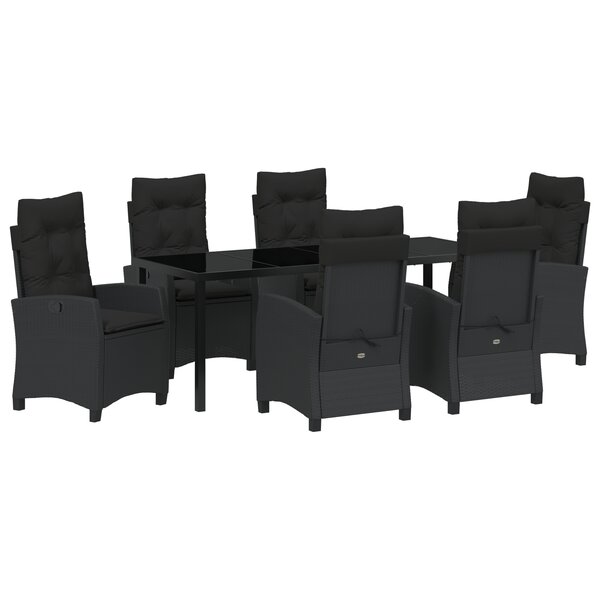 vidaXL Ensemble de salle à manger de jardin - 7 pièces avec coussins  en Poly Rattan noir