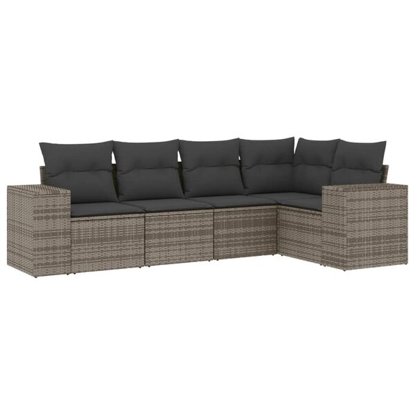 vidaXL Salon de jardin 5 Pièces avec coussins gris résine tressée