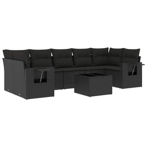 vidaXL Salon de jardin 8 Pièces avec coussins noir résine tressée