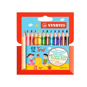 Etui de 12 crayons de couleur trio court triangulaire large assortis x 12 stabilo