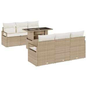 vidaXL Ensemble de canapé de jardin 7 Pièces Beige Poly rotin