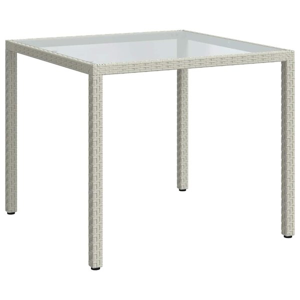 vidaXL Table de jardin 90x90x75cm Verre trempé et résine tressée Blanc