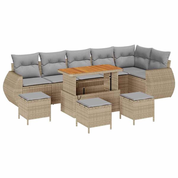 vidaXL Ensemble de canapé de jardin 10 Pièces Beige polyrotin