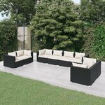 vidaXL Salon de jardin 8 Pièces avec coussins Résine tressée Noir