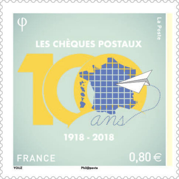 Timbre - Centenaire des chèques postaux - Lettre verte