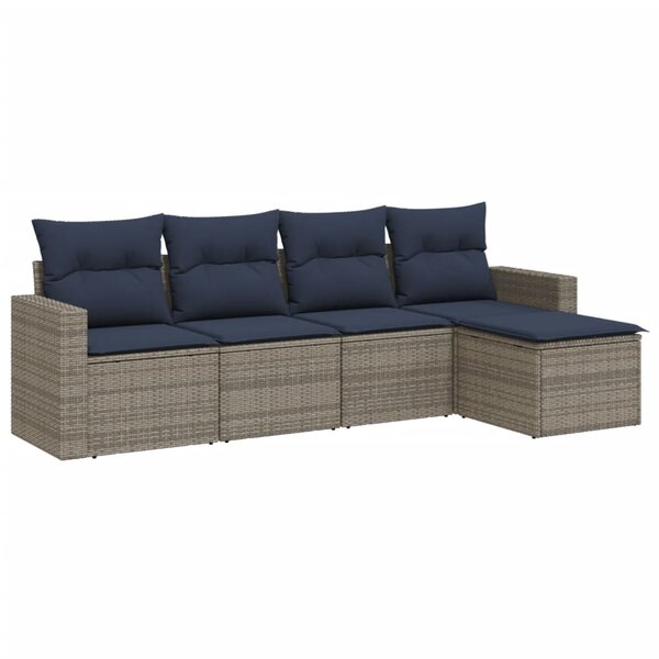 vidaXL Salon de jardin 5 Pièces avec coussins gris résine tressée