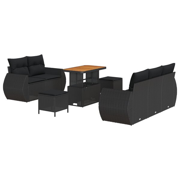 Ensemble Canapé Jardin 8 Pièces avec Coussins Noir Rotin Synthétique Acacia
