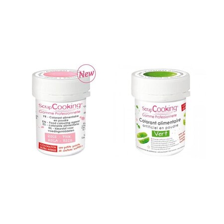 2 colorants alimentaires en poudre - vert-rose poudré