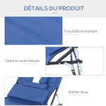 Bain de soleil pliable transat inclinable 4 positions chaise longue de lecture 3 coussins fournis bleu