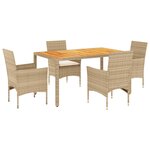 vidaXL Ensemble à manger de jardin et coussins 5Pièces beige rotin acacia
