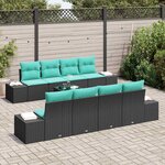 vidaXL Ensemble de canapé de jardin avec coussin 9 Pièces Noir polyrotin