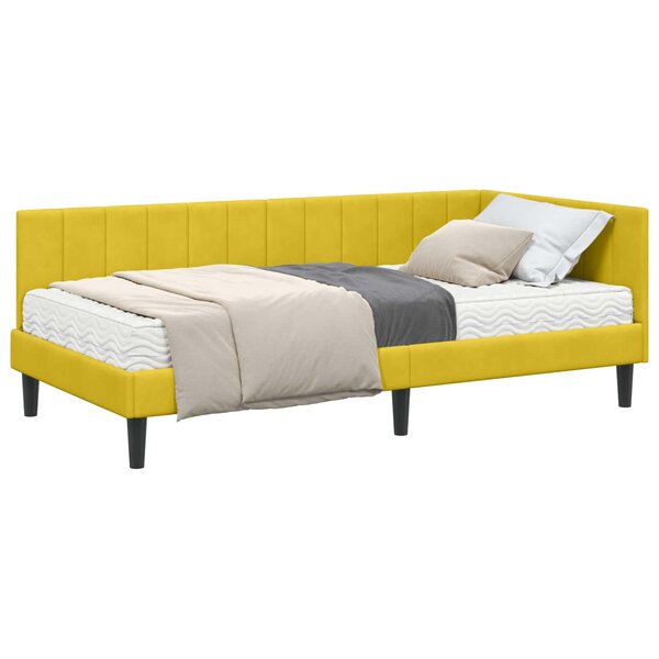 vidaXL Cadre de lit d'angle avec matelas 2 Pièces Jaune Velours