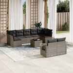 vidaXL Salon de jardin avec coussins 10 Pièces gris résine tressée
