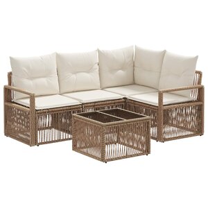 vidaXL Ensemble de canapé de jardin 5 Pièces Beige polyrotin