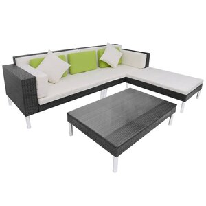 vidaXL Salon de jardin 4 Pièces avec coussins Résine tressée Noir