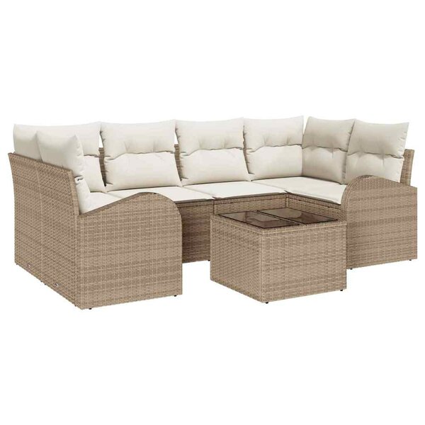 vidaXL Ensemble de canapé de jardin 7 Pièces Beige 55 x 55 x 37 cm