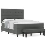 vidaXL Lit à ressort avec matelas et banc gris foncé 160x200 cm tissu