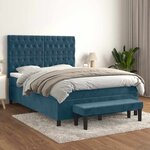 vidaXL Sommier à lattes de lit et matelas Bleu foncé 140x200cm Velours