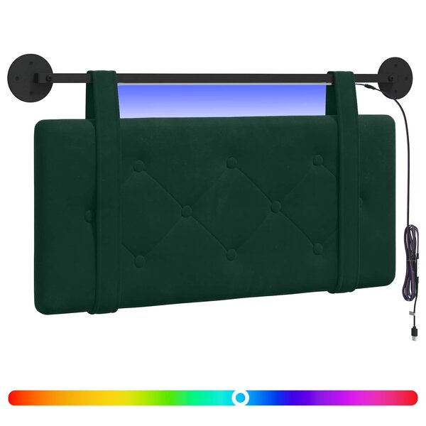 vidaXL Tête de lit suspendue Avec lumière LED Vert foncé Velours