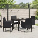 vidaXL Ensemble de salle à manger de jardin 5 pièces avec coussins en rattan poly noir