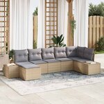 vidaXL Set de canapé de jardin 7 pièces avec coussins beige en polyrotin