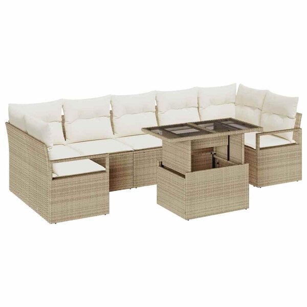 vidaXL Ensemble de canapé de jardin 8 Pièces Beige Poly rotin
